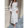 Lace-Panel Mermaid Maxi Dress with Round Neck