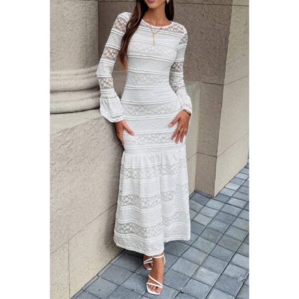 Lace-Panel Mermaid Maxi Dress with Round Neck