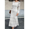 Lace-Panel Mermaid Maxi Dress with Round Neck