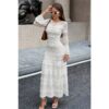 Lace-Panel Mermaid Maxi Dress with Round Neck