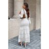 Lace-Panel Mermaid Maxi Dress with Round Neck