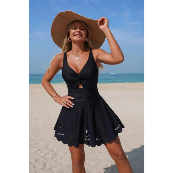 Crossover V-Neck One-Piece Swimsuit with Cutouts