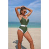 Colorblock One-Piece Swimsuit with Metal Buckle Belt