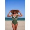 One-Piece Color Block V-Neck Swimsuit – Quick-Dry