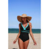 One-Piece Color Block V-Neck Swimsuit - Quick-Dry