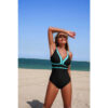 One-Piece Color Block V-Neck Swimsuit - Quick-Dry