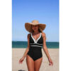 One-Piece Color Block V-Neck Swimsuit - Quick-Dry