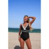 One-Piece Color Block V-Neck Swimsuit - Quick-Dry