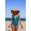 One-Piece Color Block V-Neck Swimsuit - Quick-Dry