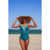 One-Piece Color Block V-Neck Swimsuit - Quick-Dry