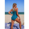 One-Piece Color Block V-Neck Swimsuit - Quick-Dry