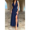 Halter V-Neck Bow-Tie Maxi Dress with High Slit