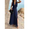 Halter V-Neck Bow-Tie Maxi Dress with High Slit