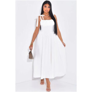 Tie-Strap Ruched Corset Maxi Dress – Full-Length