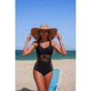 Mesh Cross-Front One-Piece Tummy Control Swimsuit
