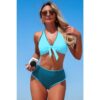 Two-Piece Tie-Knot Contrast High-Waist Bikini