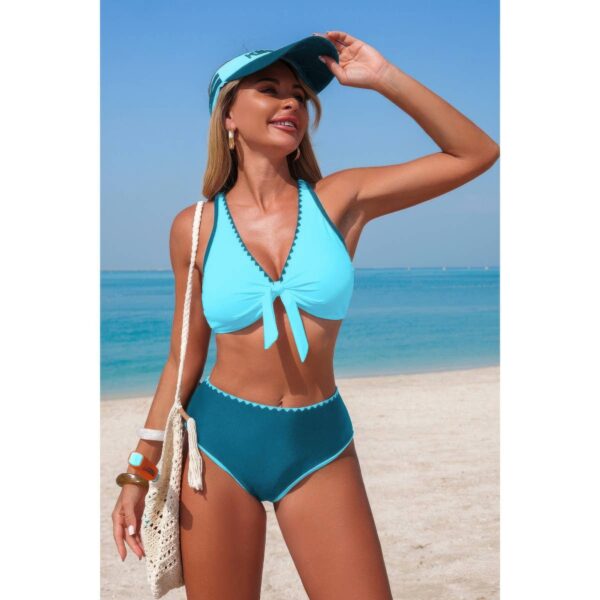 Two-Piece Tie-Knot Contrast High-Waist Bikini