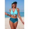 Two-Piece Tie-Knot Contrast High-Waist Bikini