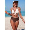 Two-Piece Tie-Knot Contrast High-Waist Bikini
