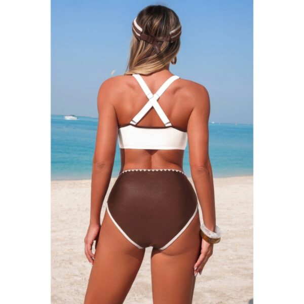 Two-Piece Tie-Knot Contrast High-Waist Bikini
