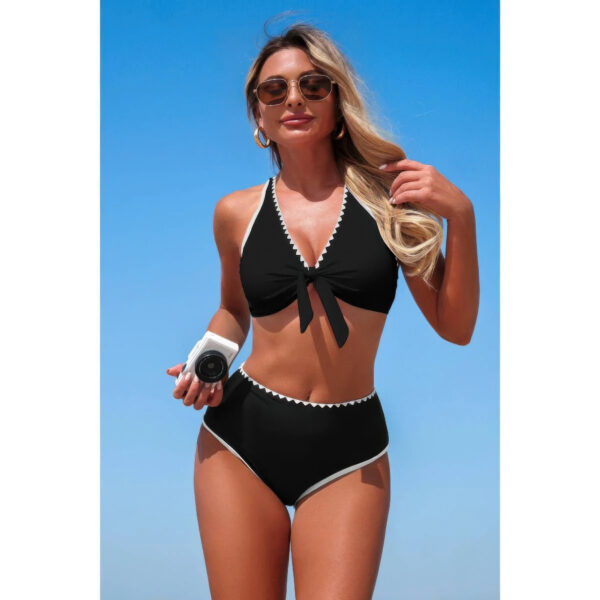 Two-Piece Tie-Knot Contrast High-Waist Bikini