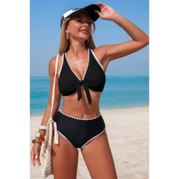 Two-Piece Tie-Knot Contrast High-Waist Bikini