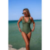 V-Neck Ruched One-Piece Swimsuit with Cross Back