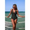 V-Neck Ruched One-Piece Swimsuit with Cross Back