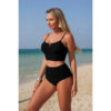 High-Waist Pleated Two-Piece Bikini with Adjustable Straps