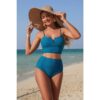 High-Waist Pleated Two-Piece Bikini with Adjustable Straps