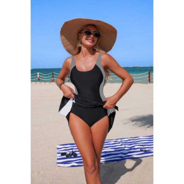 Patchwork Tie-Up One-Piece Stretch Swimsuit