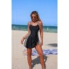 Patchwork Tie-Up One-Piece Stretch Swimsuit