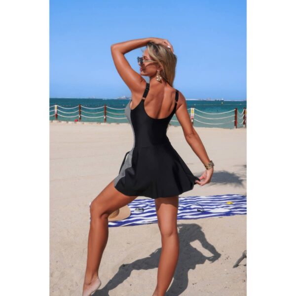 Patchwork Tie-Up One-Piece Stretch Swimsuit