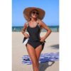 Patchwork Tie-Up One-Piece Stretch Swimsuit