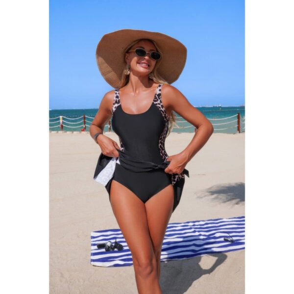 Patchwork Tie-Up One-Piece Stretch Swimsuit