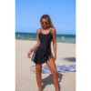 Patchwork Tie-Up One-Piece Stretch Swimsuit
