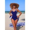 Patchwork Tie-Up One-Piece Stretch Swimsuit