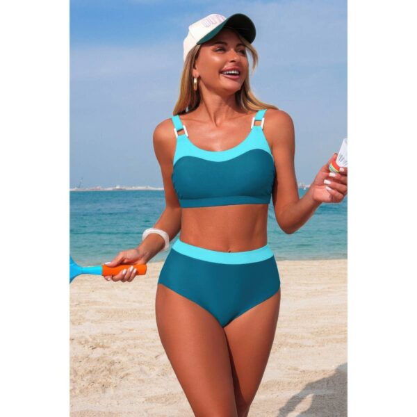 Colorblock Two-Piece Bikini with Back Knot