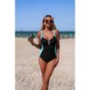 Patchwork V-Neck Hollow-Out Tie One-Piece Swimsuit