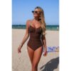 Patchwork V-Neck Hollow-Out Tie One-Piece Swimsuit