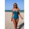 Patchwork V-Neck Hollow-Out Tie One-Piece Swimsuit