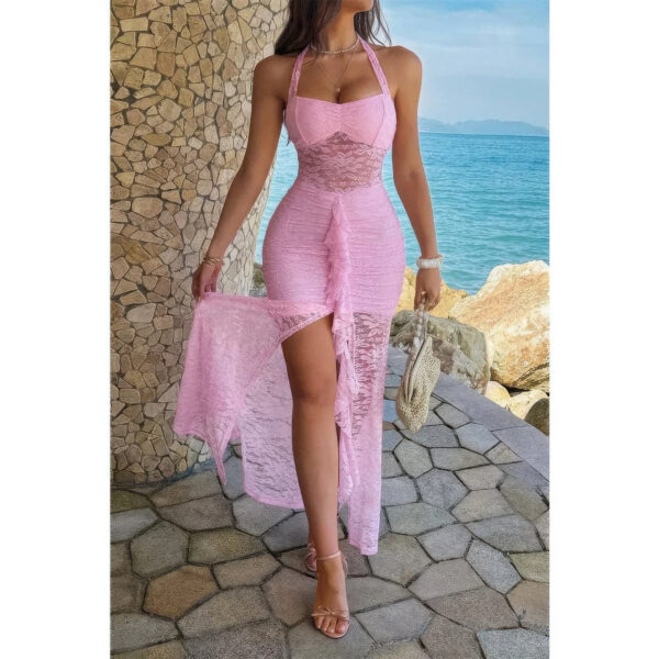 Hater Halter Lace Draped Ruched Bodycon Dress