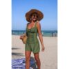 Two-Piece Pleated Sling Swimsuit with Pocket Detail