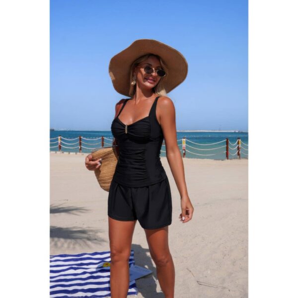 Two-Piece Pleated Sling Swimsuit with Pocket Detail