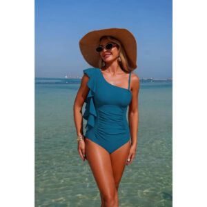 Asymmetric One-Shoulder Ruffle Swimsuit – Solid