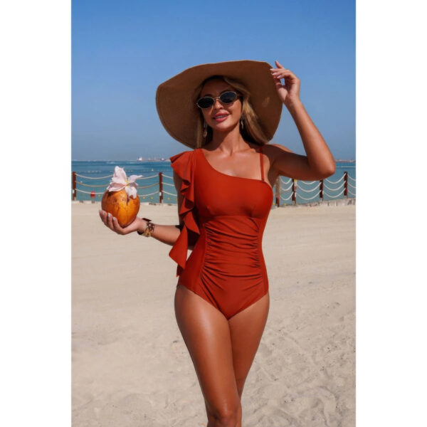 Asymmetric One-Shoulder Ruffle Swimsuit - Solid