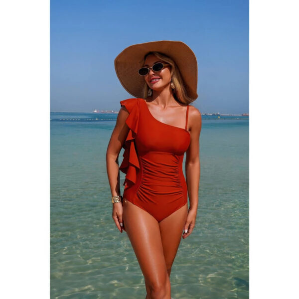 Asymmetric One-Shoulder Ruffle Swimsuit - Solid