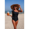 Asymmetric One-Shoulder Ruffle Swimsuit - Solid