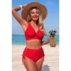 High-Waisted V-Neck Two-Piece Bikini with Cross-Side Detail