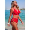 High-Waisted V-Neck Two-Piece Bikini with Cross-Side Detail